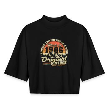 Original 1986 Vintage jahrgang GeburtstagGeschenk - Boxy Frauen Recyceltes 1/2 Sleeved T-Shirt by Stanley/Stella - Schwarz - Vorne - AI Model Female 172 light (172cm)