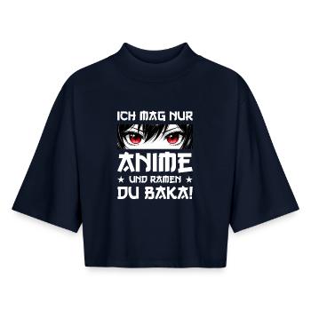 Ich mag nur Anime und Ramen du Baka Manga Girl - Boxy Frauen Recyceltes 1/2 Sleeved T-Shirt by Stanley/Stella - Navy - Vorne - AI Model Female 172 light (172cm)