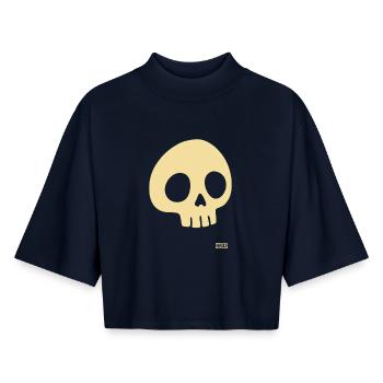 Minimalistischer Totenkopf in Beige - Boxy Frauen Recyceltes 1/2 Sleeved T-Shirt by Stanley/Stella - Navy - Vorne - AI Model Female 172 light (172cm)