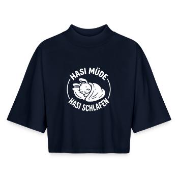 Hasi müde Hasi schlafen  - Boxy Frauen Recyceltes 1/2 Sleeved T-Shirt by Stanley/Stella - Navy - Vorne - AI Model Female 172 light (172cm)