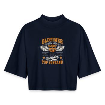 Vintage Car March 1976 - Birthday - Gift - Boxy Women's Recycled 1/2 Sleeved T-Shirt by Stanley/Stella - navy - Front - AI Model Female 172 light (172cm)