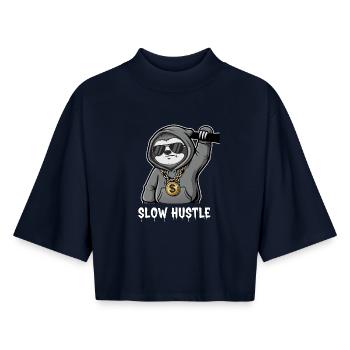 Gangster paresseux - T-shirt femme coupe boxy recyclé manches mi-longues Stanley/Stella - marine - Devant - AI Model Female 172 light (172cm)