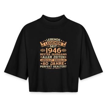 80e anniversaire cadeau de la légende vintage 1946 - T-shirt femme coupe boxy recyclé manches mi-longues Stanley/Stella - noir - Devant - AI Model Female 172 light (172cm)