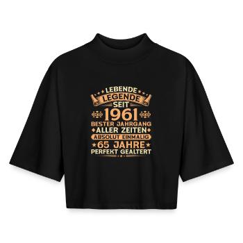 65. Geburtstag 1961 Jahrgang Legende Geschenk - Boxy Frauen Recyceltes 1/2 Sleeved T-Shirt by Stanley/Stella - Schwarz - Vorne - AI Model Female 172 light (172cm)