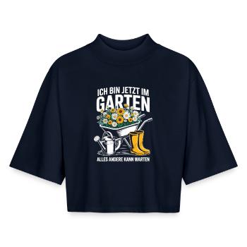 Gardening Shirt I'm in the Garden Now - Boxy Women's Recycled 1/2 Sleeved T-Shirt by Stanley/Stella - navy - Front - AI Model Female 172 light (172cm)