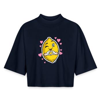 Lemon Heart Wink Emblem - Boxy Frauen Recyceltes 1/2 Sleeved T-Shirt by Stanley/Stella - Navy - Vorne - AI Model Female 172 light (172cm)
