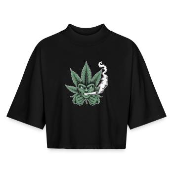 Weed Shirt – Cannabis Blatt Gesicht Kiffer - Boxy Frauen Recyceltes 1/2 Sleeved T-Shirt by Stanley/Stella - Schwarz - Vorne - AI Model Female 172 light (172cm)