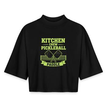 Pickleball Kitchen Crew Joueur drôle de pickleball - T-shirt femme coupe boxy recyclé manches mi-longues Stanley/Stella - noir - Devant - AI Model Female 172 light (172cm)