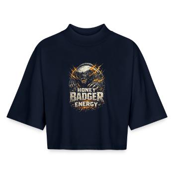 Honigdachs Honey Badger Energy Tier - Boxy Women's Recycled 1/2 Sleeved T-Shirt by Stanley/Stella - navy - Front - AI Model Female 172 light (172cm)
