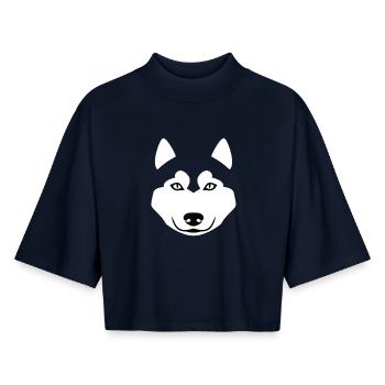 Minimalistischer Wolf Kopf – Tier Silhouette - Boxy Frauen Recyceltes 1/2 Sleeved T-Shirt by Stanley/Stella - Navy - Vorne - AI Model Female 172 light (172cm)