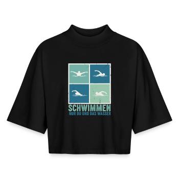 Schwimmen Nur Du Und Das Wasser - Boxy Frauen Recyceltes 1/2 Sleeved T-Shirt by Stanley/Stella - Schwarz - Vorne - AI Model Female 172 light (172cm)