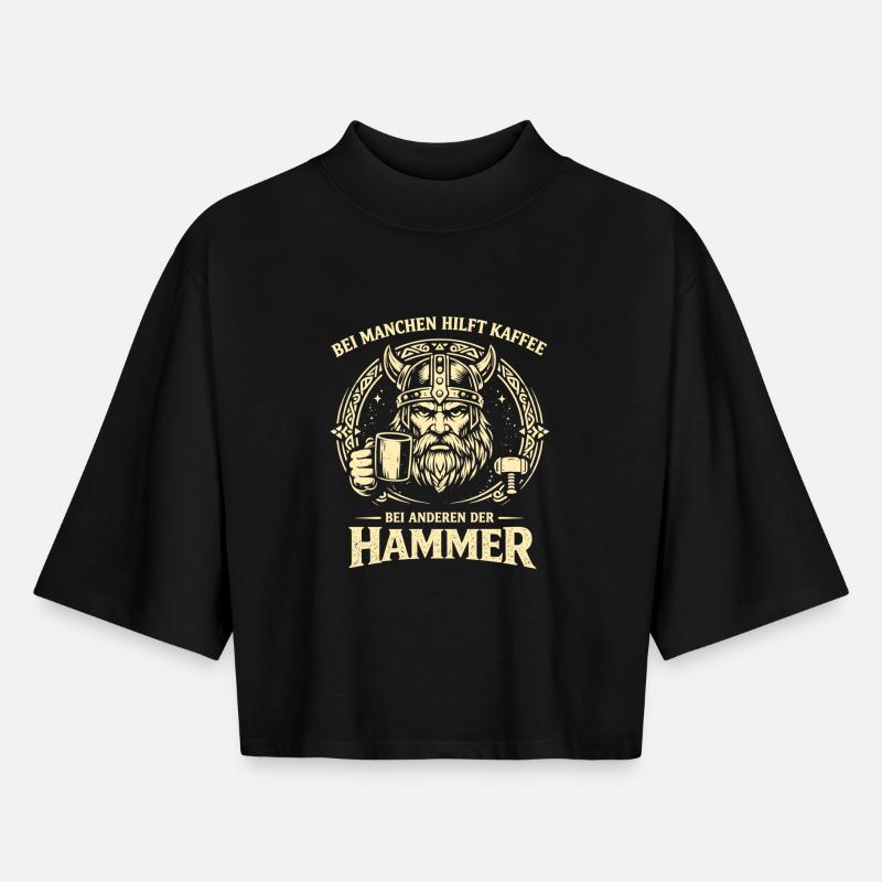 Kaffee oder Hammer Wikinger Spruch mit Humor - Boxy Frauen Recyceltes 1/2 Sleeved T-Shirt by Stanley/Stella - Schwarz