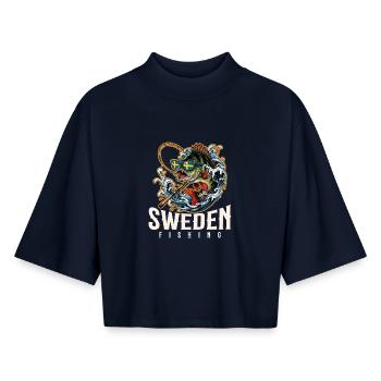 Sweden Fishing - Boxy Women's Recycled 1/2 Sleeved T-Shirt by Stanley/Stella - navy - Front - AI Model Female 172 light (172cm)