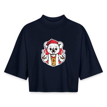 Festive Koala Bling with 9 Pendant - Boxy Women's Recycled 1/2 Sleeved T-Shirt by Stanley/Stella - navy - Front - AI Model Female 172 light (172cm)