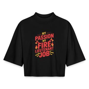 Lieutenant de pompier, ma passion, mon officier de secours incendie. - T-shirt femme coupe boxy recyclé manches mi-longues Stanley/Stella - noir - Devant - AI Model Female 172 light (172cm)