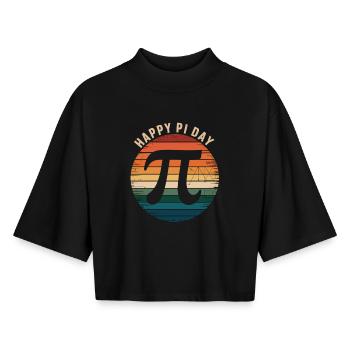 Joyeuse Jour Pi Shirt Cadeau Rétro Math - T-shirt femme coupe boxy recyclé manches mi-longues Stanley/Stella - noir - Devant - AI Model Female 172 light (172cm)