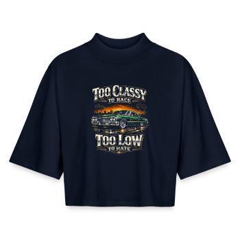 Lowrider Auto trop classe pour courir trop bas pour être détesté - T-shirt femme coupe boxy recyclé manches mi-longues Stanley/Stella - marine - Devant - AI Model Female 172 light (172cm)