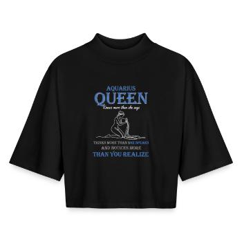 Aquarius Queen Sternzeichen Wassermann - Boxy Frauen Recyceltes 1/2 Sleeved T-Shirt by Stanley/Stella - Schwarz - Vorne - AI Model Female 172 light (172cm)