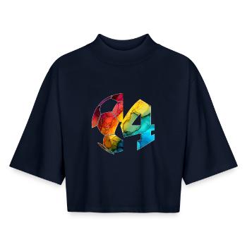 NO. 4 FOOTBALLER NUMBER 4 FOOTBALL 4TH BIRTHDAY - Boxy Women's Recycled 1/2 Sleeved T-Shirt by Stanley/Stella - navy - Front - AI Model Female 172 light (172cm)