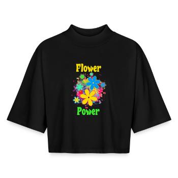 flower power - Boxy Women's Recycled 1/2 Sleeved T-Shirt by Stanley/Stella - black - Front - AI Model Female 172 light (172cm)