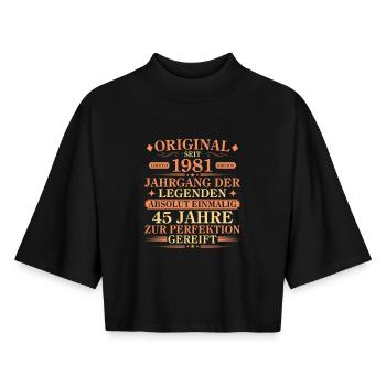 Original 1981 Jahrgang der Legenden 45 Jahre - Boxy Frauen Recyceltes 1/2 Sleeved T-Shirt by Stanley/Stella - Schwarz - Vorne - AI Model Female 172 light (172cm)
