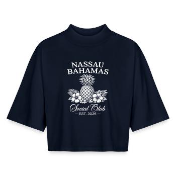 Nassau Bahamas Social Club Est 2026 - Boxy Frauen Recyceltes 1/2 Sleeved T-Shirt by Stanley/Stella - Navy - Vorne - AI Model Female 172 light (172cm)