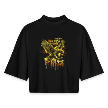 Goldener Adler Tribal Rise - Boxy Frauen Recyceltes 1/2 Sleeved T-Shirt by Stanley/Stella - Schwarz - Vorne - AI Model Female 172 light (172cm)