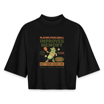 Pickleball Playing Pickle Ball Improves Memory - Boxy Women's Recycled 1/2 Sleeved T-Shirt by Stanley/Stella - black - Front - AI Model Female 172 light (172cm)