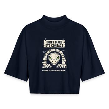 Bazyliszek Schau auf dein eigenes Risiko - Boxy Frauen Recyceltes 1/2 Sleeved T-Shirt by Stanley/Stella - Navy - Vorne - AI Model Female 172 light (172cm)