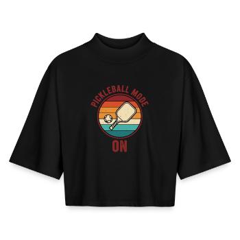 Pickleball Mode On Funny Player Pickle Ball Play - Boxy Women's Recycled 1/2 Sleeved T-Shirt by Stanley/Stella - black - Front - AI Model Female 172 light (172cm)