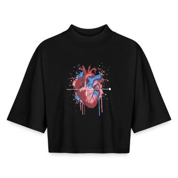 Anatomisches Herz EKG Watercolor - Boxy Frauen Recyceltes 1/2 Sleeved T-Shirt by Stanley/Stella - Schwarz - Vorne - AI Model Female 172 light (172cm)