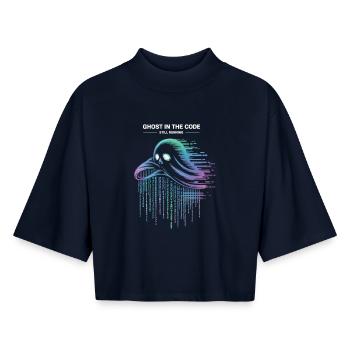 Programmeur de t-shirt fantôme dans le code Nerd informatique - T-shirt femme coupe boxy recyclé manches mi-longues Stanley/Stella - marine - Devant - AI Model Female 172 light (172cm)