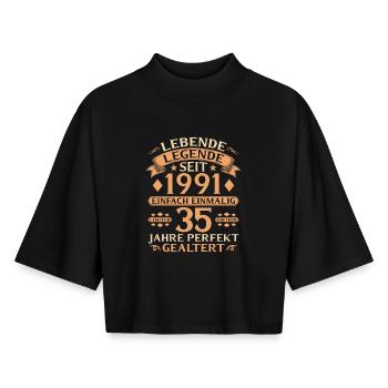 Jahrgang 1991 – 35 Jahre perfekt gealtert - Boxy Frauen Recyceltes 1/2 Sleeved T-Shirt by Stanley/Stella - Schwarz - Vorne - AI Model Female 172 light (172cm)