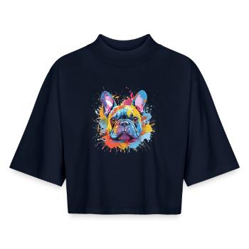 French Bulldog Colorful Dog Splash Art - Boxy Women's Recycled 1/2 Sleeved T-Shirt by Stanley/Stella - navy - Front - AI Model Female 172 light (172cm)