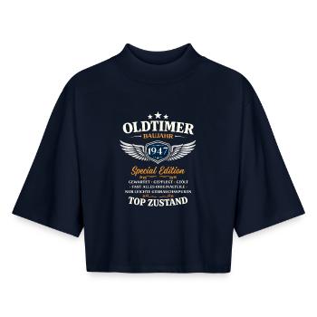 79. Geburtstag Geschenk Mann Oldtimer Vintage 1947 - Boxy Frauen Recyceltes 1/2 Sleeved T-Shirt by Stanley/Stella - Navy - Vorne - AI Model Female 172 light (172cm)