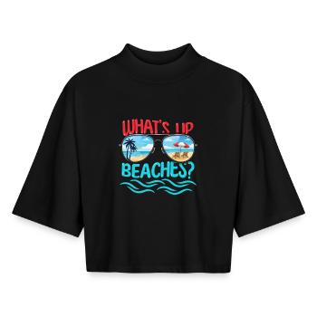 What's Up Beaches Family Vacation Trip Cruising - Boxy Women's Recycled 1/2 Sleeved T-Shirt by Stanley/Stella - black - Front - AI Model Female 172 light (172cm)