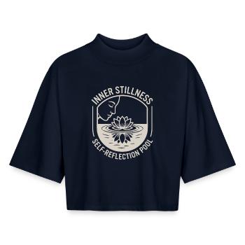 Lotus Inner Stillness Mindfulness Lotus Flower - Boxy Women's Recycled 1/2 Sleeved T-Shirt by Stanley/Stella - navy - Front - AI Model Female 172 light (172cm)