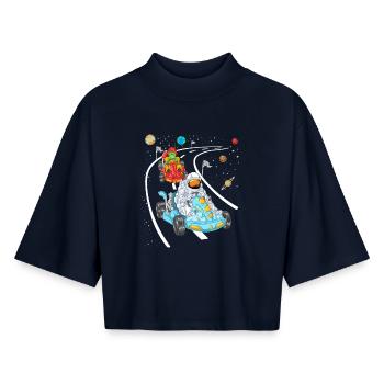 Astronaut Alien Kart Racing Shirt - Boxy Women's Recycled 1/2 Sleeved T-Shirt by Stanley/Stella - navy - Front - AI Model Female 172 light (172cm)