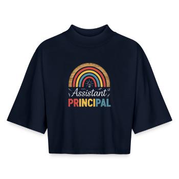 Assistant Principal Rainbow Retro - Boxy Frauen Recyceltes 1/2 Sleeved T-Shirt by Stanley/Stella - Navy - Vorne - AI Model Female 172 light (172cm)