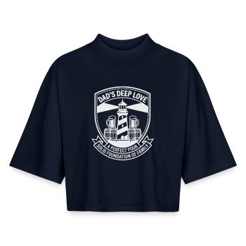 L’amour profond de papa La fête des pères Emblème de la bière au phare - T-shirt femme coupe boxy recyclé manches mi-longues Stanley/Stella - marine - Devant - AI Model Female 172 light (172cm)