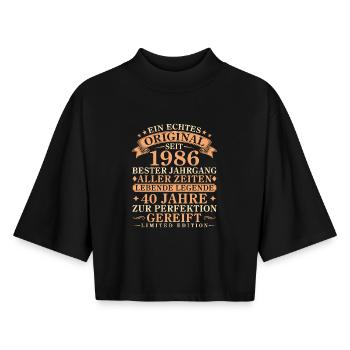 Echtes Original seit 1986 – 40. Geburtstag - Boxy Frauen Recyceltes 1/2 Sleeved T-Shirt by Stanley/Stella - Schwarz - Vorne - AI Model Female 172 light (172cm)
