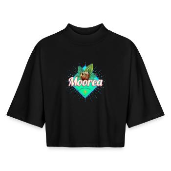 Souvenir de l’île de Polynésie française de Moorea - T-shirt femme coupe boxy recyclé manches mi-longues Stanley/Stella - noir - Devant - AI Model Female 172 light (172cm)