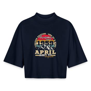 April 1959 Vintage Birthday Gift - Boxy Women's Recycled 1/2 Sleeved T-Shirt by Stanley/Stella - navy - Front - AI Model Female 172 light (172cm)