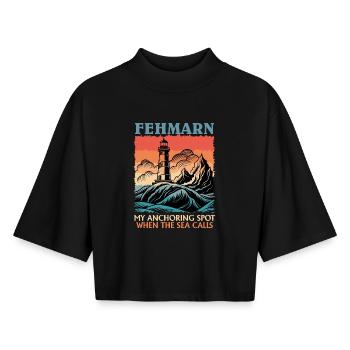 Marin FEHMARN MON POINT D’ANCRAGE Drôle - T-shirt femme coupe boxy recyclé manches mi-longues Stanley/Stella - noir - Devant - AI Model Female 172 light (172cm)