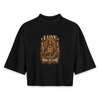 Dia De Los Muertos I Live Fot Those Who Are Gone - Boxy Women's Recycled 1/2 Sleeved T-Shirt by Stanley/Stella - black - Front - AI Model Female 172 light (172cm)
