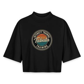 Tabata Training HIIT Fitness - T-shirt femme coupe boxy recyclé manches mi-longues Stanley/Stella - noir - Devant - AI Model Female 172 light (172cm)