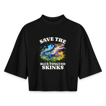 Sauvez le scinque à langue bleue - T-shirt femme coupe boxy recyclé manches mi-longues Stanley/Stella - noir - Devant - AI Model Female 172 light (172cm)