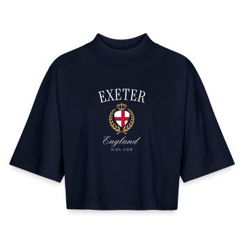 Exeter England Wappen Krone – Reise Souvenir - Boxy Frauen Recyceltes 1/2 Sleeved T-Shirt by Stanley/Stella - Navy - Vorne - AI Model Female 172 light (172cm)