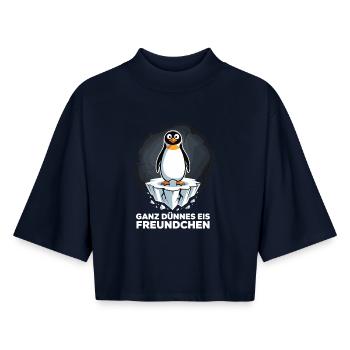 Ganz Dünnes Eis Freundchen Pinguin Shirt - Boxy Frauen Recyceltes 1/2 Sleeved T-Shirt by Stanley/Stella - Navy - Vorne - AI Model Female 172 light (172cm)