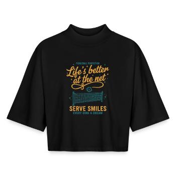 Le joueur drôle de pickleball vit mieux sur Internet - T-shirt femme coupe boxy recyclé manches mi-longues Stanley/Stella - noir - Devant - AI Model Female 172 light (172cm)